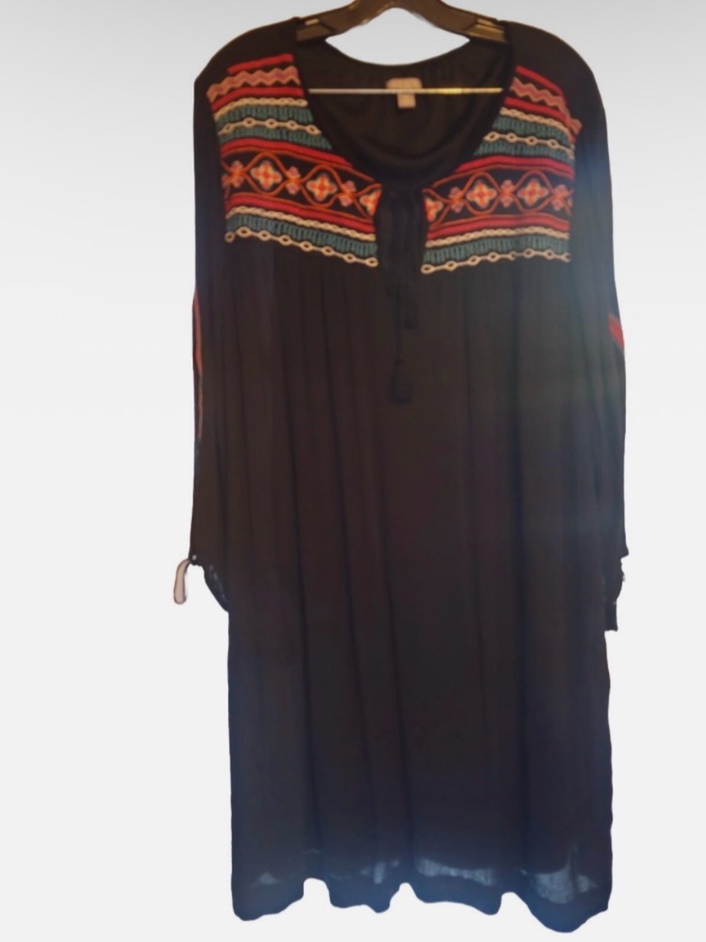 Falls Creek Black Embroidered Peasant Shift Dress